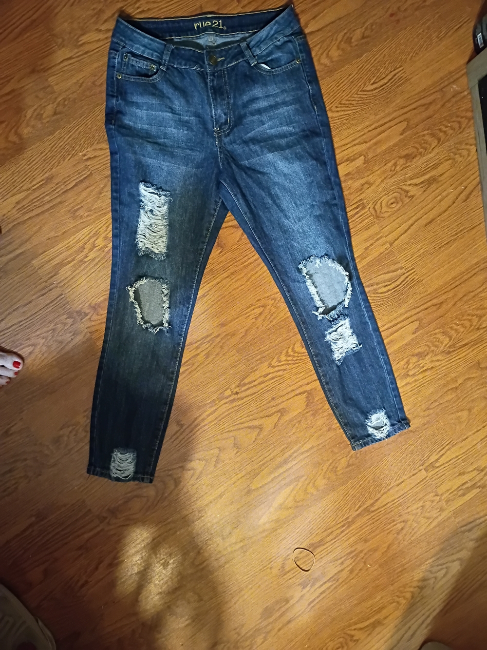 Rue21 Dark Blue Distressed Ankle Skinny Jeans